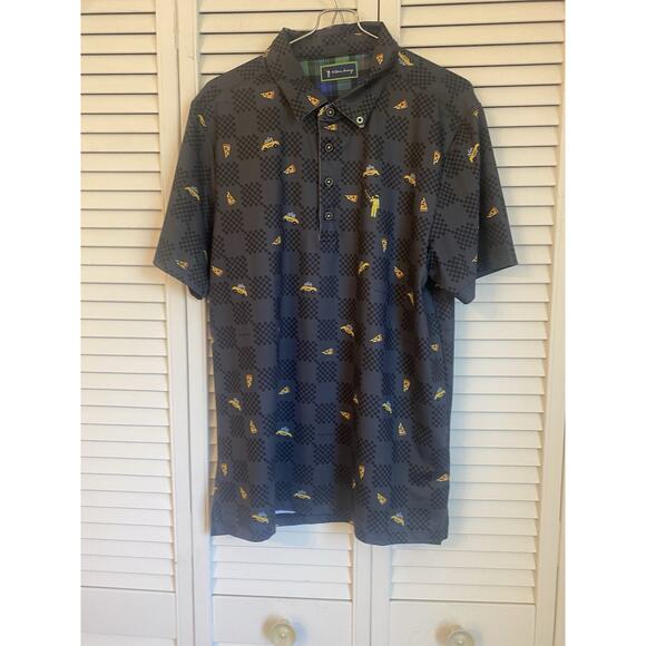 William Murray Mens Golf Size Medium Polo-M-Pizza Delivery Checkered Buttons - Picture 1 of 8